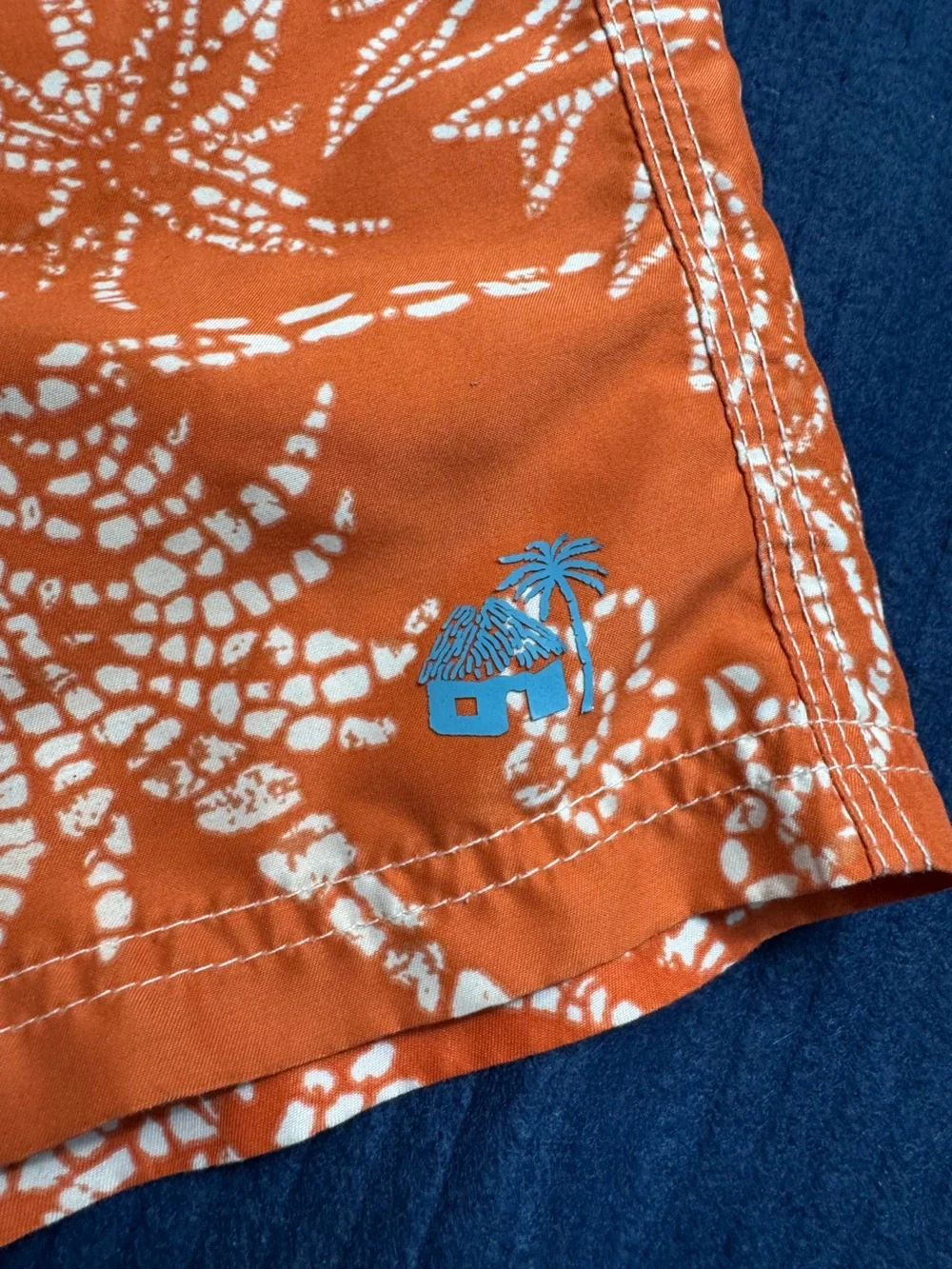 Caribbean Joe Orange Tropical Print Men's Swim Trunks